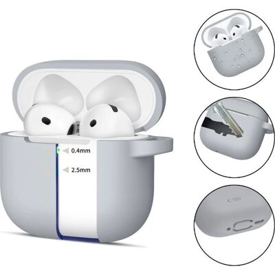 Siliconecover til Apple AirPods 4 med karabiner - Grå Siliconecover til Apple AirPods 4 med karabiner - Grå