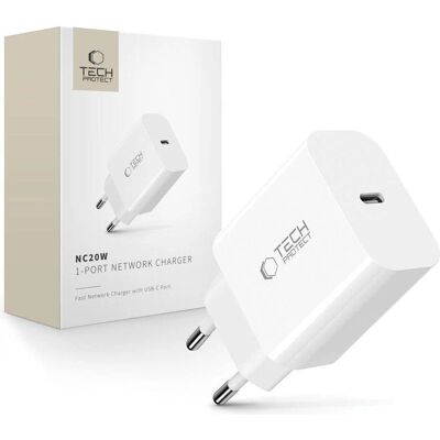 Tech-Protect 20W USB-C Wandladegerät - Weiß Tech-Protect 20W USB-C Wandladegerät - Weiß