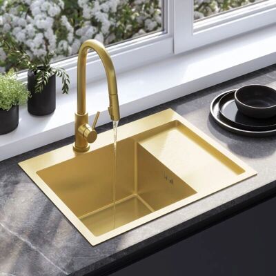 Fregadero de acero inoxidable REA - Oro cepillado - Fregadero de cocina - 620x480x185mm Fregadero de acero inoxidable REA - Oro cepillado - Fregadero de cocina - 620x480x185mm