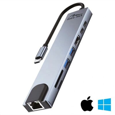Media-Tech USB Hub 8-in-1, Grau - USB-C Dockingstation Media-Tech USB Hub 8-in-1, Grau - USB-C Dockingstation