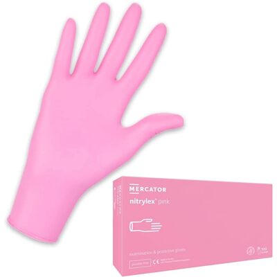 Gants en nitrile Mercator Medical Medium - Sans poudre - Rose - 100 pièces - Publicité Gants en nitrile Mercator Medical Medium - Sans poudre - Rose - 100 pièces - Publicité