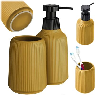 Kadax Yellow 2-in-1 Bathroom Set - Soap Dispenser & Toothbrush Holder Kadax Yellow 2-in-1 Bathroom Set - Soap Dispenser & Toothbrush Holder