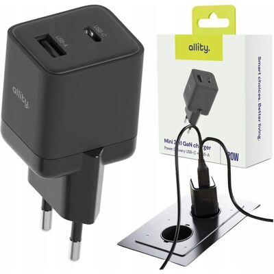 Allity GaN 20W Oplader - USB-C, USB-A, Hurtigopladning Allity GaN 20W Oplader - USB-C, USB-A, Hurtigopladning