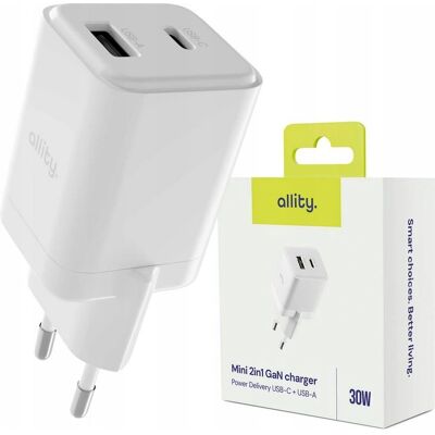 Allity ATC-01-30WAC GaN PD QC Oplader - 30 W - Hvid Allity ATC-01-30WAC GaN PD QC Oplader - 30 W - Hvid