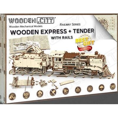 Wooden City Drewniany Express + Tender 3D puzzle - Pojazdy Wooden City Drewniany Express + Tender 3D puzzle - Pojazdy