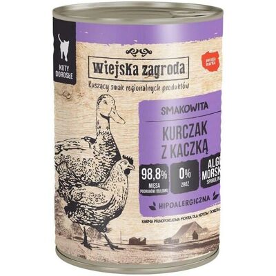 Wiejska Zagroda - Nourriture humide pour chats saumon et canard - 12/24/36 x 400g - Publicité Wiejska Zagroda - Nourriture humide pour chats saumon et canard - 12/24/36 x 400g - Publicité