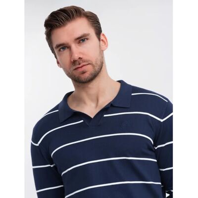 Ombre Tricou Polo pentru Bărbați cu Dungi - Viscoză - Albastru Marin și Alb Ombre Tricou Polo pentru Bărbați cu Dungi - Viscoză - Albastru Marin și Alb
