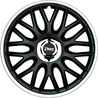 J-Tec 4-teiliges Radkappen-Set für 16 Zoll – Schwarz/Silber + Chromringe J-Tec 4-teiliges Radkappen-Set für 16 Zoll – Schwarz/Silber + Chromringe