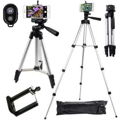Mobil o Teknik Selfie / Tripod Mobilstativ med Bluetooth fjernbetjening Silver - Selfie Stang Mobil o Teknik Selfie / Tripod Mobilstativ med Bluetooth fjernbetjening Silver - Selfie Stang