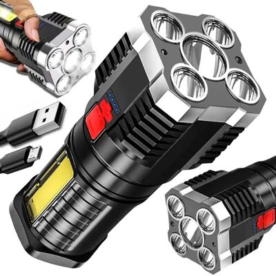 Generisk taktisk LED-lommelygte - Opladelig, COB sidelys - 14cm Generisk taktisk LED-lommelygte - Opladelig, COB sidelys - 14cm