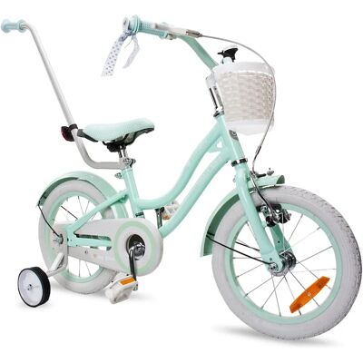 Rowerek dziecięcy Heart Bike 16 cali z bocznymi kółkami, drążkiem do pchania, regulowanym siodełkiem i kierownicą - Rower dziecięcy Rowerek dziecięcy Heart Bike 16 cali z bocznymi kółkami, drążkiem do pchania, regulowanym siodełkiem i kierownicą - Rower dziecięcy