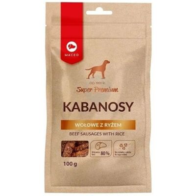 Kiełbaski wołowe z ryżem Maced - Przysmaki dla psów - 100G Kiełbaski wołowe z ryżem Maced - Przysmaki dla psów - 100G