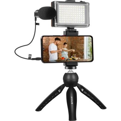 Puluz Stativ-Set - Verstellbares Mikrofon, LED-Licht, Telefonklemme - Für Live-Video Puluz Stativ-Set - Verstellbares Mikrofon, LED-Licht, Telefonklemme - Für Live-Video