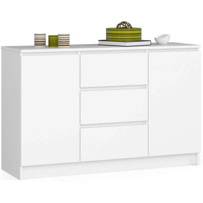 Cómoda AKORD K016 Blanca - 120cm, 3 cajones, 2 puertas Cómoda AKORD K016 Blanca - 120cm, 3 cajones, 2 puertas