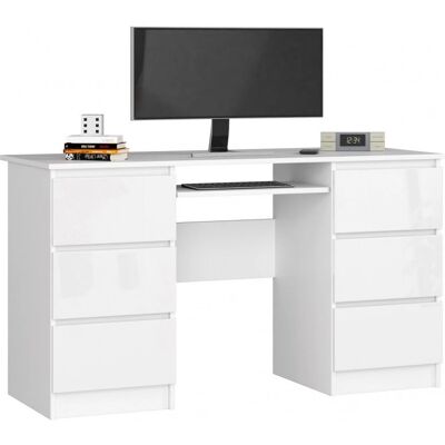 AKORD A11 Bureau Blanc - 6 Tiroirs, 135x50cm - Publicité AKORD A11 Bureau Blanc - 6 Tiroirs, 135x50cm - Publicité