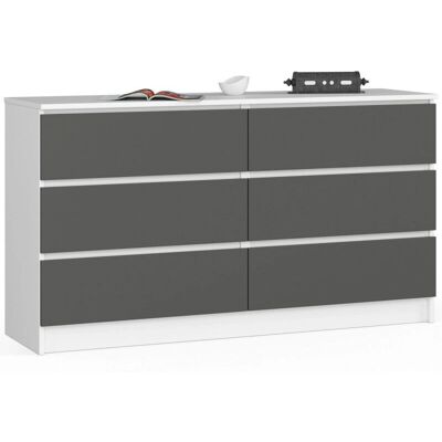 AKORD Möbel K140 Weiß Grau 6-Schubladen Kommode - Produkttyp AKORD Möbel K140 Weiß Grau 6-Schubladen Kommode - Produkttyp