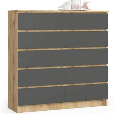 AKORD K120 Roble/Grafito 10 Cajones Cómoda - Muebles AKORD K120 Roble/Grafito 10 Cajones Cómoda - Muebles