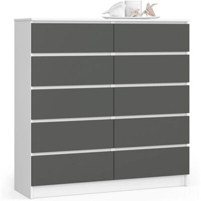 AKORD 120cm Weiß/Grafit 10-Schubladen Kommode - Möbel AKORD 120cm Weiß/Grafit 10-Schubladen Kommode - Möbel