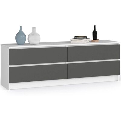 AKORD Modern 4-Schubladen Weiß/Grafit 160cm - Kommode AKORD Modern 4-Schubladen Weiß/Grafit 160cm - Kommode