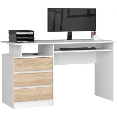 Escritorio AKORD Roble Blanco - 135x60cm - 3 Cajones y Bandeja para Teclado Escritorio AKORD Roble Blanco - 135x60cm - 3 Cajones y Bandeja para Teclado