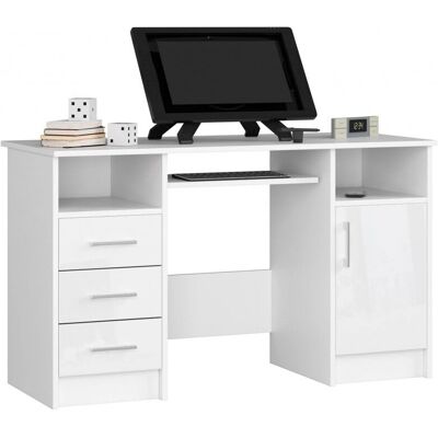 Bureau ordinateur blanc AKORD ANA - 124x52x74 cm - Publicité Bureau ordinateur blanc AKORD ANA - 124x52x74 cm - Publicité