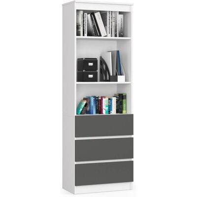AKORD Möbelwerkstatt R60 Weiß Büroregal mit 3 Schubladen & 3 Regalen - Bücherschrank AKORD Möbelwerkstatt R60 Weiß Büroregal mit 3 Schubladen & 3 Regalen - Bücherschrank
