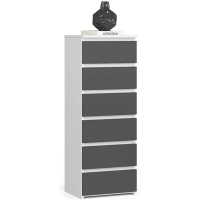 Akord - Commode compacte blanche et grise à 6 tiroirs - Publicité Akord - Commode compacte blanche et grise à 6 tiroirs - Publicité