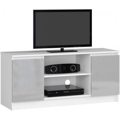 AKORD Meuble TV Blanc/Gris - Grand espace de rangement, Étagère ouverte - Publicité AKORD Meuble TV Blanc/Gris - Grand espace de rangement, Étagère ouverte - Publicité