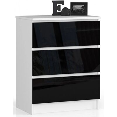 AKORD K60 Commode moderne blanche et noire avec 3 tiroirs - Commode - Publicité AKORD K60 Commode moderne blanche et noire avec 3 tiroirs - Commode - Publicité