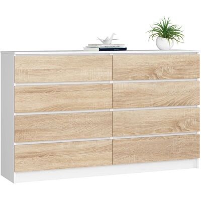 Cómoda AKORD K160 Blanco y Roble Sonoma 8 Cajones - Cómoda Cómoda AKORD K160 Blanco y Roble Sonoma 8 Cajones - Cómoda