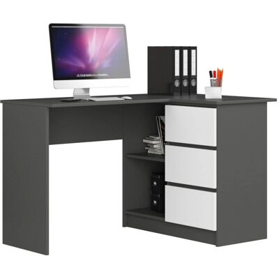 Escritorio Esquinero AKORD Blanco - 3 Cajones, 2 Estantes - 124x77x85cm Escritorio Esquinero AKORD Blanco - 3 Cajones, 2 Estantes - 124x77x85cm