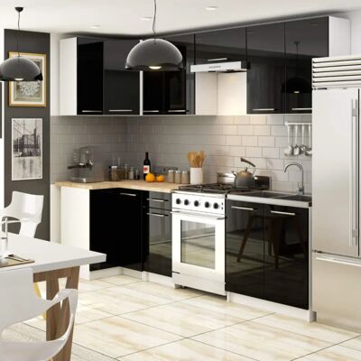 Armoire Murale AKORD W50 - 2 Étagères - Noir Brillant - Rangement Haut de Cuisine - Publicité Armoire Murale AKORD W50 - 2 Étagères - Noir Brillant - Rangement Haut de Cuisine - Publicité