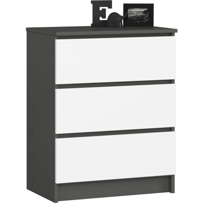 Akord K60 Commode Blanche 3 Tiroirs - Commode - Publicité Akord K60 Commode Blanche 3 Tiroirs - Commode - Publicité