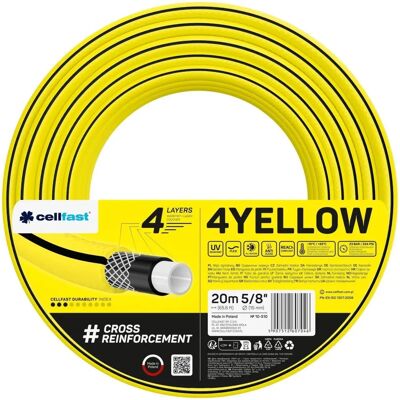 Tuyau de jardin Cellfast - Jaune - 20m, 4 couches, 5/8" diamètre, Modèle Cellfast - Publicité Tuyau de jardin Cellfast - Jaune - 20m, 4 couches, 5/8" diamètre, Modèle Cellfast - Publicité