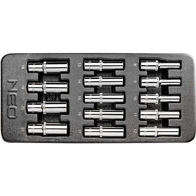 Zestaw 14 elementów NEO TOOLS 84-243 - Długie nasadki sześciokątne 8-21mm Zestaw 14 elementów NEO TOOLS 84-243 - Długie nasadki sześciokątne 8-21mm