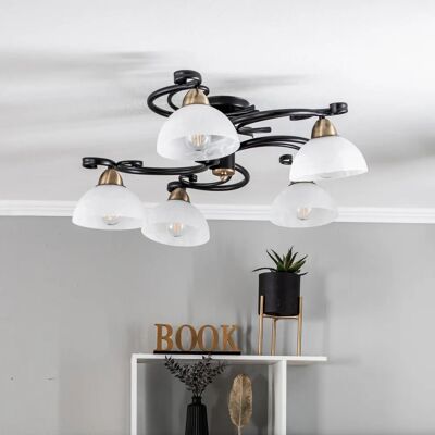 Luminex Aurora 5978 Lampada a Soffitto - 5x60W E27, Nero/Bianco/Oro Luminex Aurora 5978 Lampada a Soffitto - 5x60W E27, Nero/Bianco/Oro