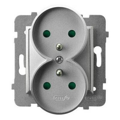 Ospel GP-2URZP/m/18 Prise électrique argentée - socket-outlet - Publicité Ospel GP-2URZP/m/18 Prise électrique argentée - socket-outlet - Publicité