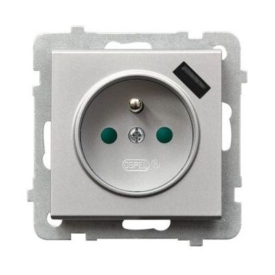 Enchufe USB Ospel GP-1RZPUSB/m/38 - Individual, Plata, 16A Enchufe USB Ospel GP-1RZPUSB/m/38 - Individual, Plata, 16A