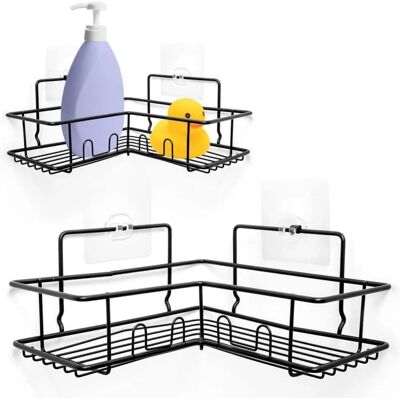 Vilde Étagère de douche d'angle auto-adhésive noire - Rangement pour douche et salle de bain - Publicité Vilde Étagère de douche d'angle auto-adhésive noire - Rangement pour douche et salle de bain - Publicité
