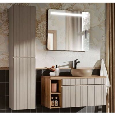 AC-DECO Mobilier de baie suspendat bej cu chiuvetă și oglindă AC-DECO Mobilier de baie suspendat bej cu chiuvetă și oglindă