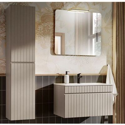 Mobilier de baie Comad Coast 80 SA - Chiuvetă ceramică, Blat din lemn, Oglindă cu lumină Mobilier de baie Comad Coast 80 SA - Chiuvetă ceramică, Blat din lemn, Oglindă cu lumină