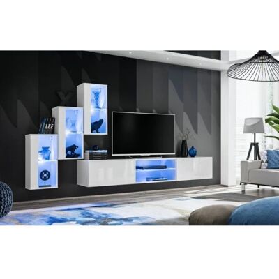 Meuble TV Mural Switch XXII avec LED - Blanc - Publicité Meuble TV Mural Switch XXII avec LED - Blanc - Publicité