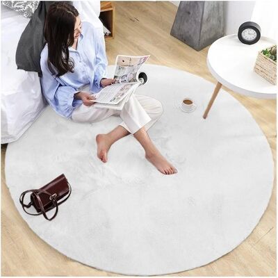 STRADO - Rabbit Round 120x120 - Blanc - Polyester Rug - Publicité STRADO - Rabbit Round 120x120 - Blanc - Polyester Rug - Publicité