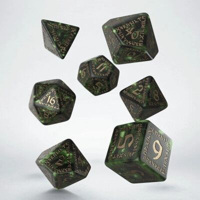 Q-Workshop Runic Dice Set - RPG Roleplay Game - Green & Gold - 7 Dice Q-Workshop Runic Dice Set - RPG Roleplay Game - Green & Gold - 7 Dice