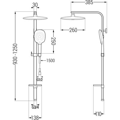 Mexen - Q22 - Czarny - 930-1250 mm - Prysznicowa kolumna Mexen - Q22 - Czarny - 930-1250 mm - Prysznicowa kolumna