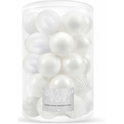 Springos Bolas blancas de Navidad - Set de 30 - 8cm Decoración Springos Bolas blancas de Navidad - Set de 30 - 8cm Decoración