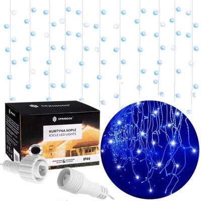 Cortina de luces LED azules Springos - 500 LEDs, 8m, Interior/Exterior Cortina de luces LED azules Springos - 500 LEDs, 8m, Interior/Exterior