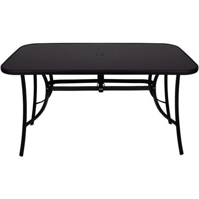 Mesa de Jardín Springos con Encimera de Vidrio - Orificio para Sombrilla - Negro - Metal Mesa de Jardín Springos con Encimera de Vidrio - Orificio para Sombrilla - Negro - Metal