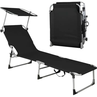 Chaise Longue de Jardin Springos Noire avec Parasoleil Ajustable - Mobilier de Jardin - Publicité Chaise Longue de Jardin Springos Noire avec Parasoleil Ajustable - Mobilier de Jardin - Publicité