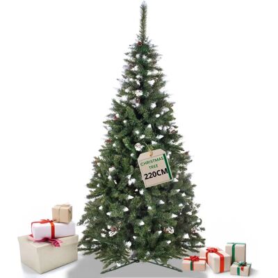Sapin de Noël Artificiel Springos 220cm avec Neige & Cones - Publicité Sapin de Noël Artificiel Springos 220cm avec Neige & Cones - Publicité